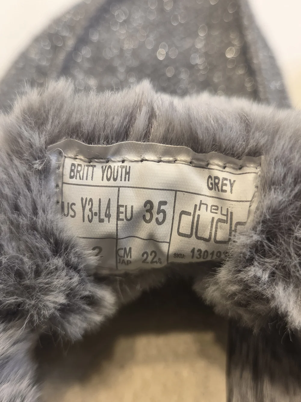 HEYDUDE Kids Grey Faux Fur Lined Slip On Ankle Boots Shoes